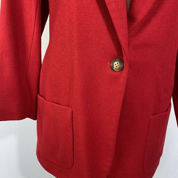 Lands End Red Wool Cashmere Jacket Coat One Button Pockets Size 12 - Picture 3 of 9
